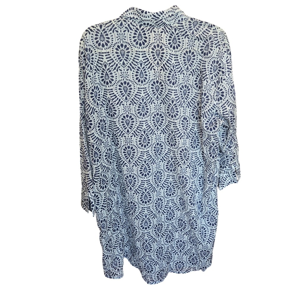 BluThreads RockFlowerPaper Button Down Dress Tunic Blue White Cover Up Large - Picture 2 of 6